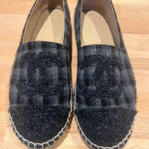 CHANEL Black and Gray Checkered Espadrilles
